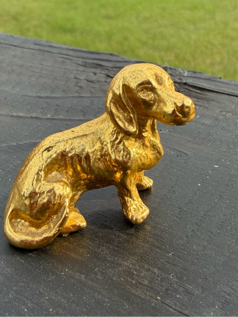 Solid, Goldtone Dachshund Dog Figurine - Vintage Decor
